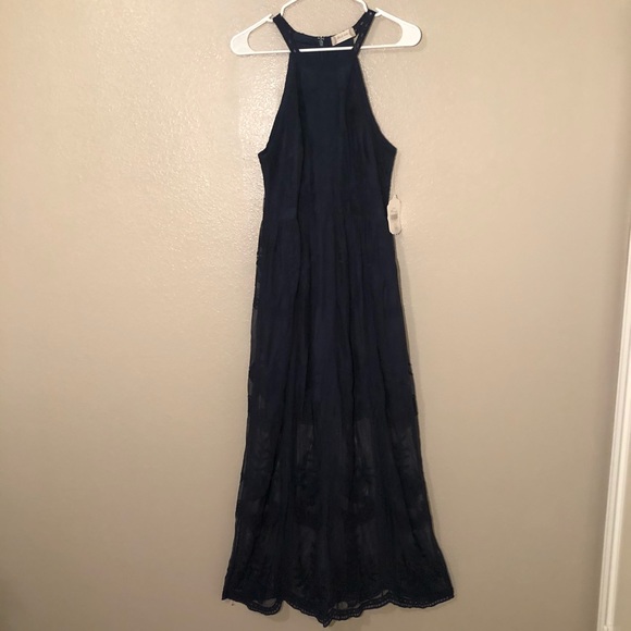 Altar'd State Dresses & Skirts - NWOT Navy Altar’d State Haltered Lace Maxi Dress